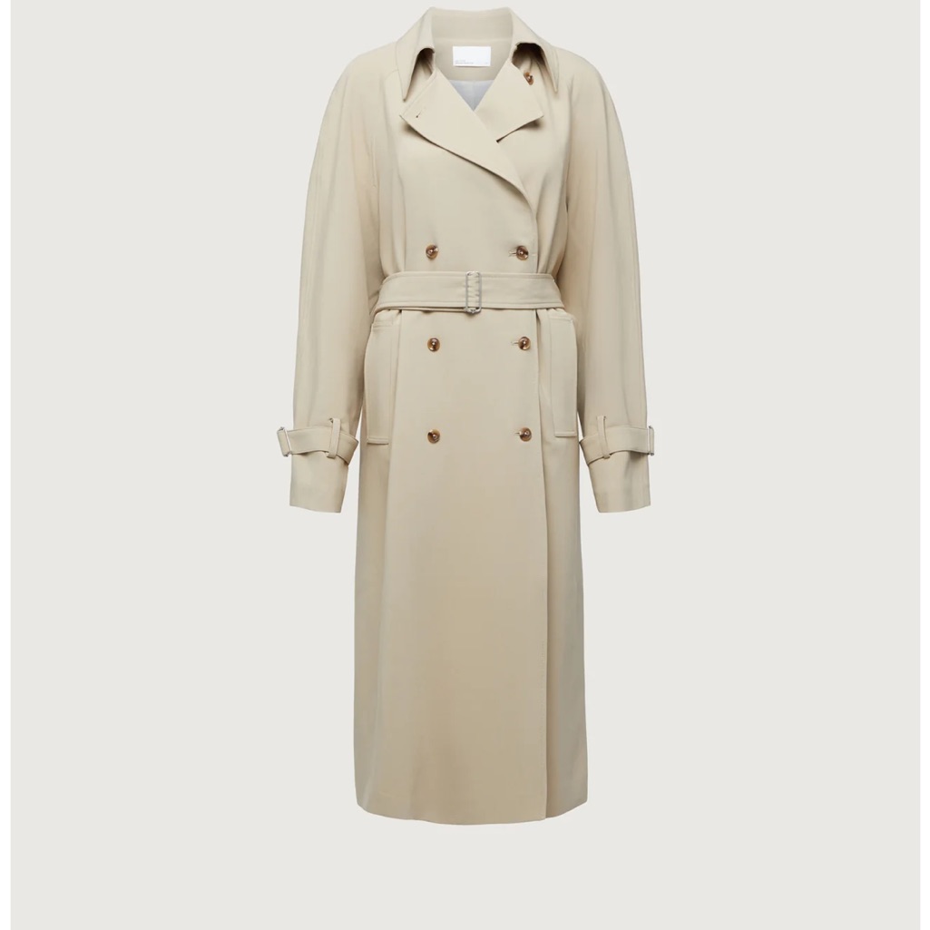 Oak + Fort Double-Breasted Beige Trench Coat